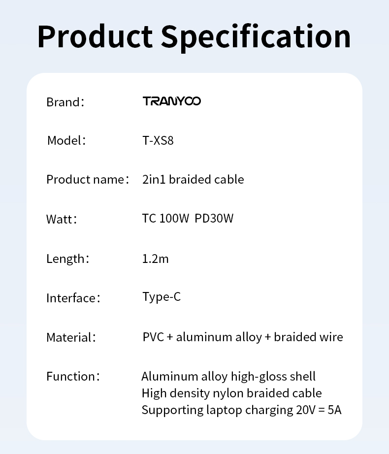 TRANYOO T-XS8 cable de chargeur rapide 3 en 1