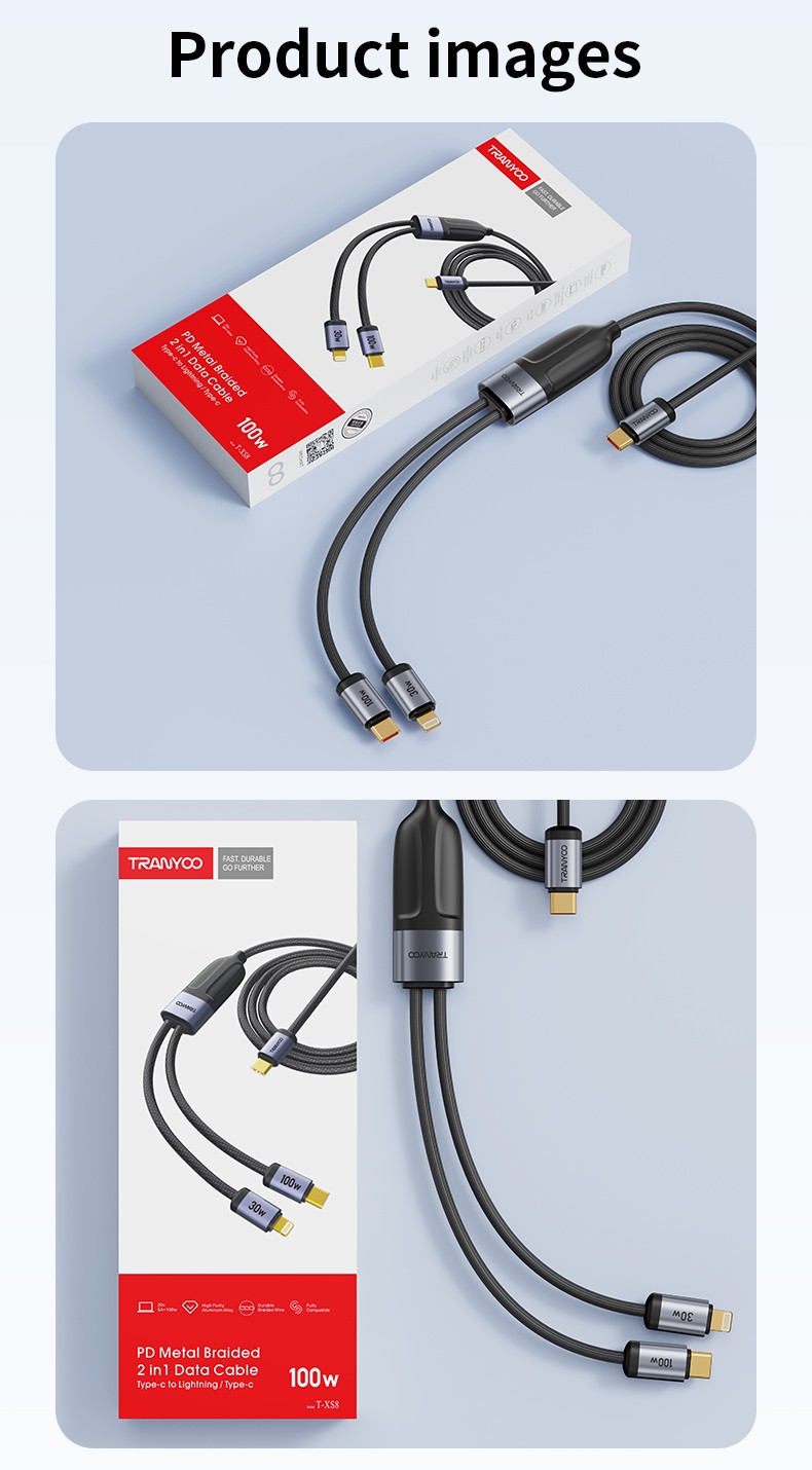 TRANYOO T-XS8 cable de chargeur rapide 3 en 1