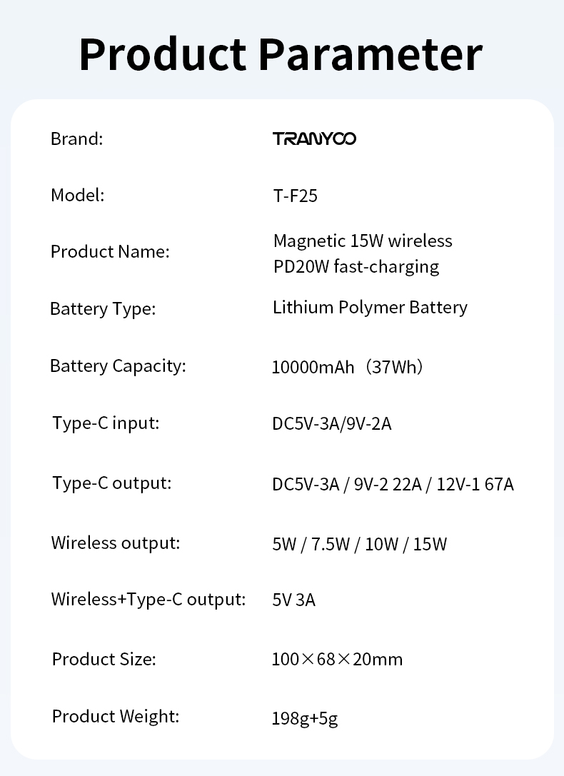 TRANYOO T-F25 Power Bank Magnetique avec stand 3 en 1