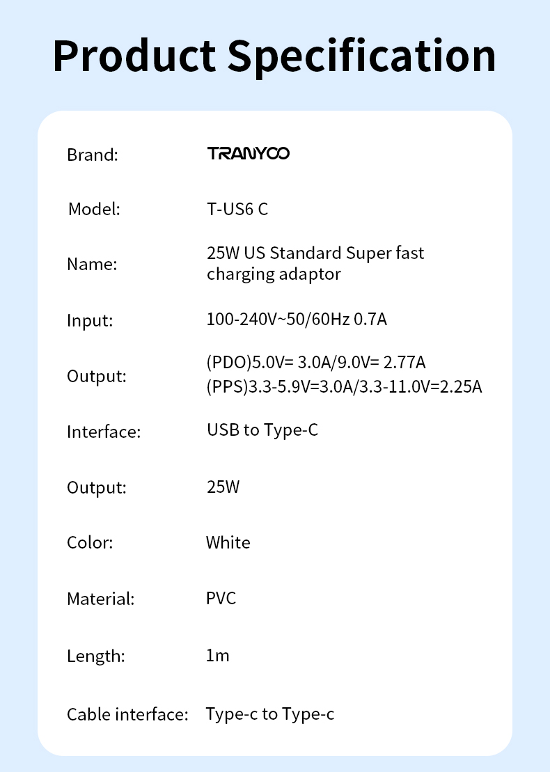 TRANYOO T-US6C kit de charge rapide