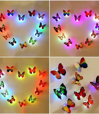 Stickers muraux 3D Papillon avec lumières et clignotants colorés – Décoration pour chambre de fille et maison