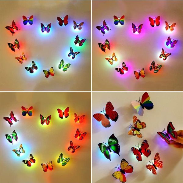 Stickers muraux 3D Papillon avec lumières et clignotants colorés – Décoration pour chambre de fille et maison