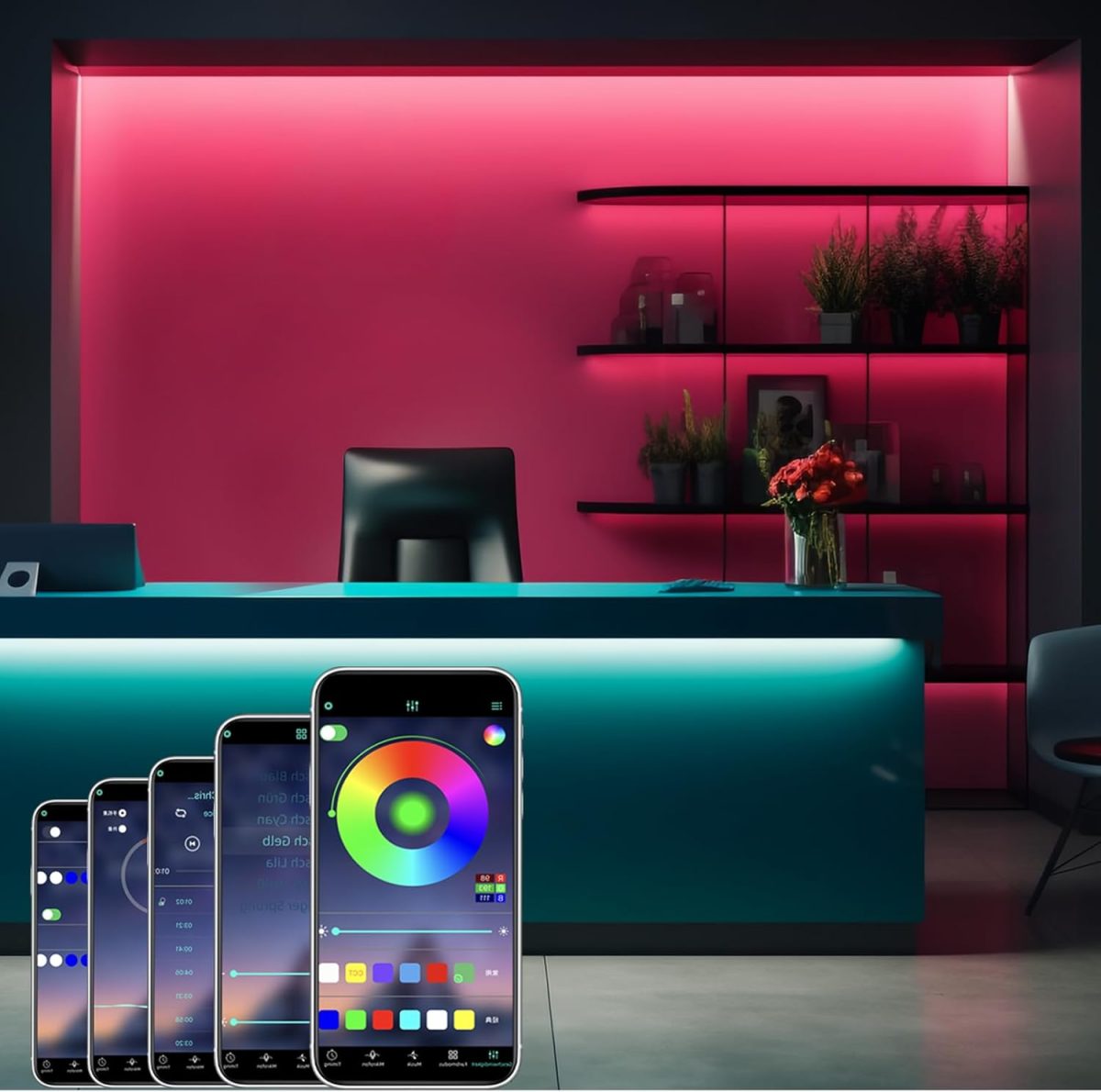 Ruban LED RGB Multicolore 5M à 40M – Bande LED avec Télécommande et Application Mobile, Fonction de Synchronisation avec la Musique, Minuterie, pour Décoration de Chambre, Mariage et Fête