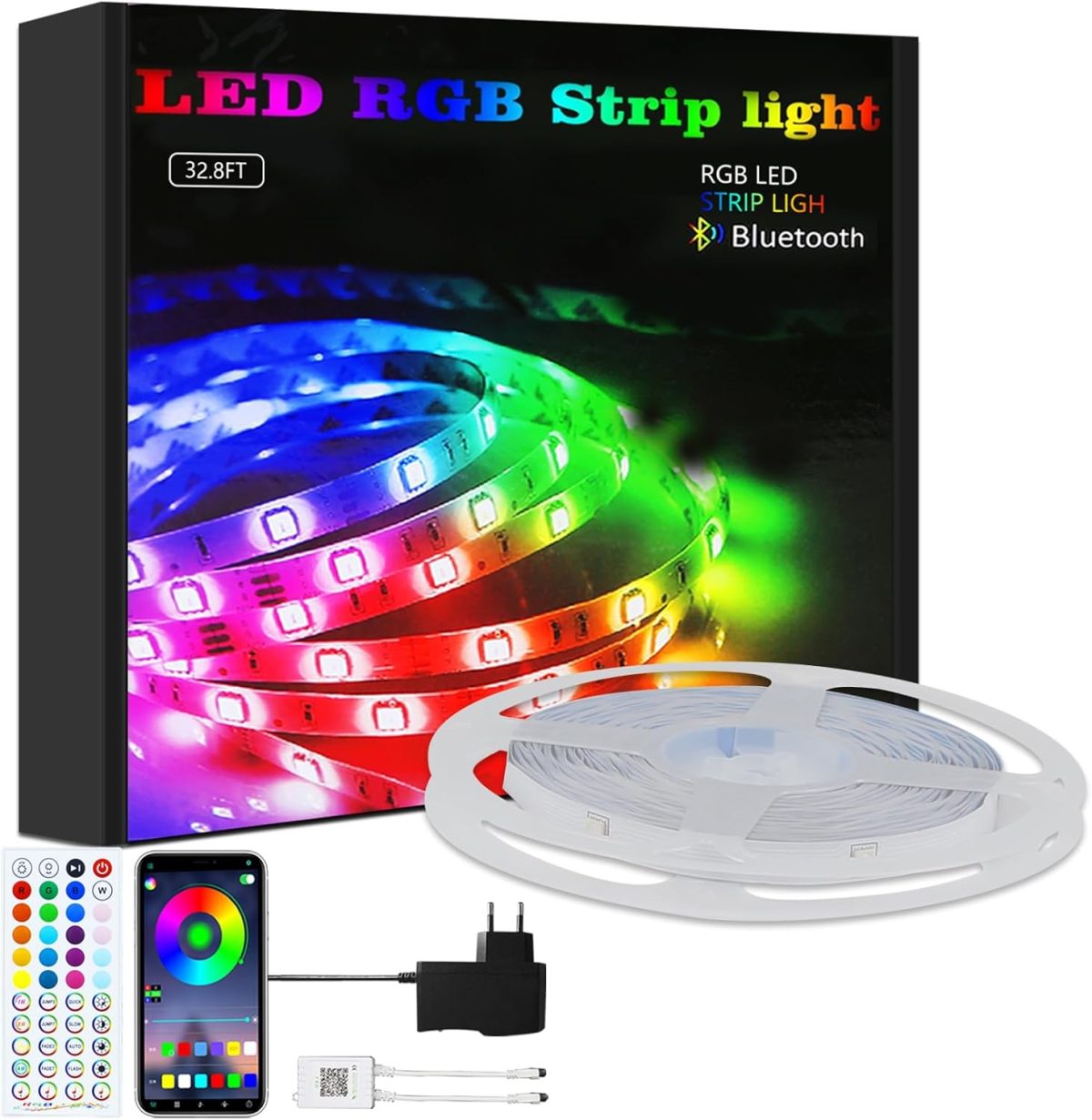 Ruban LED RGB Multicolore 5M à 40M – Bande LED avec Télécommande et Application Mobile, Fonction de Synchronisation avec la Musique, Minuterie, pour Décoration de Chambre, Mariage et Fête