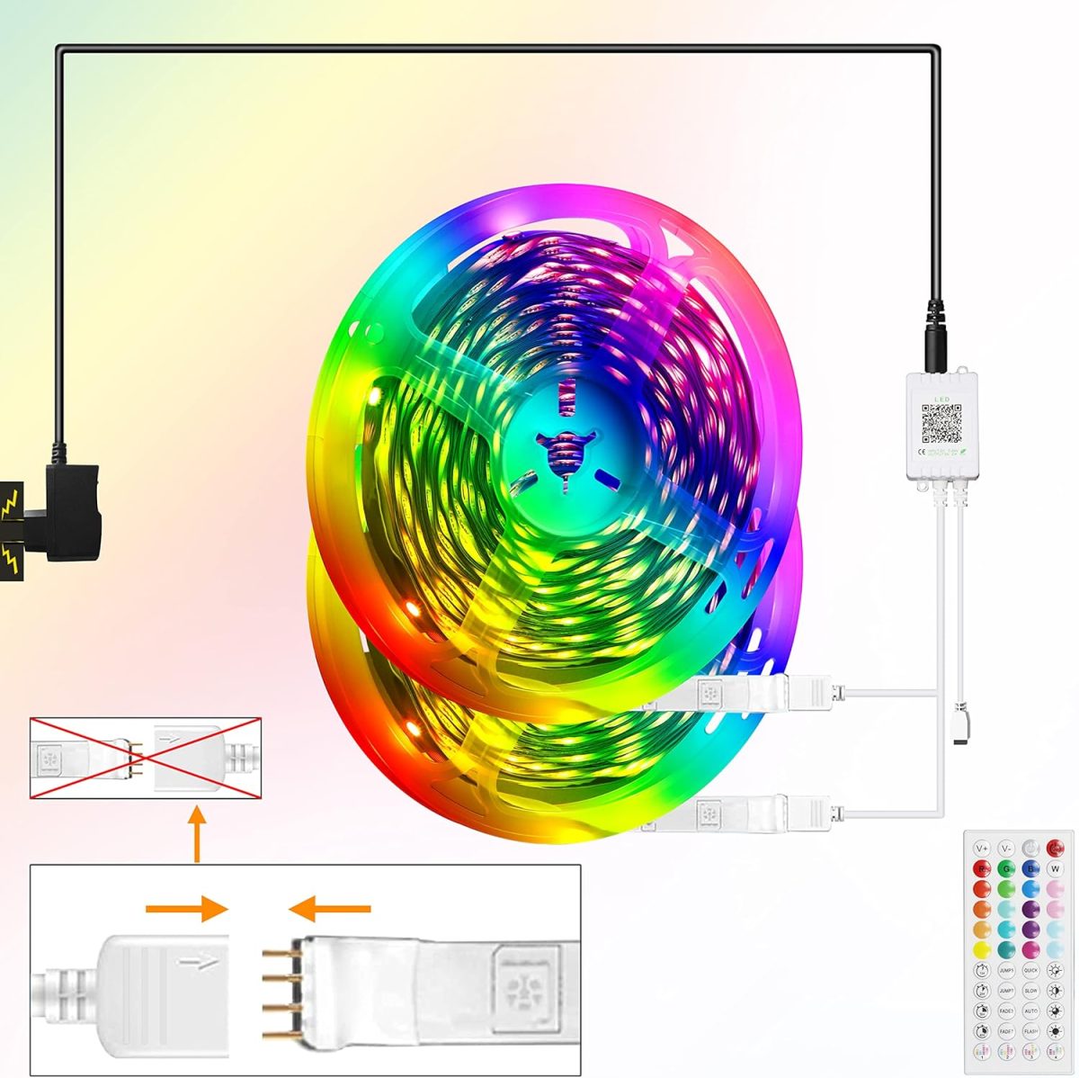 Ruban LED RGB Multicolore 5M à 40M – Bande LED avec Télécommande et Application Mobile, Fonction de Synchronisation avec la Musique, Minuterie, pour Décoration de Chambre, Mariage et Fête