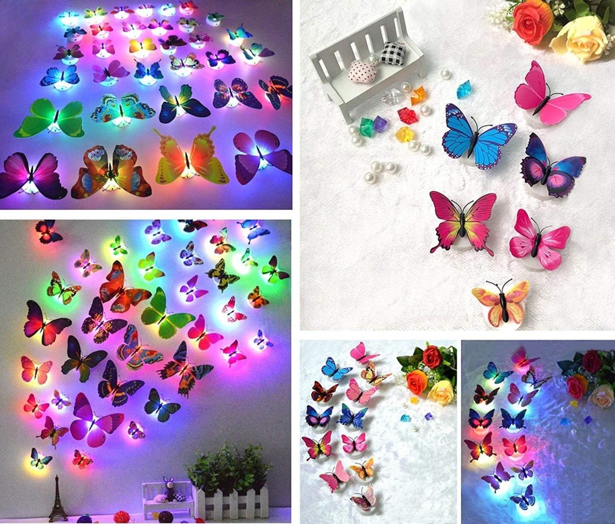 Stickers muraux 3D Papillon avec lumières et clignotants colorés – Décoration pour chambre de fille et maison