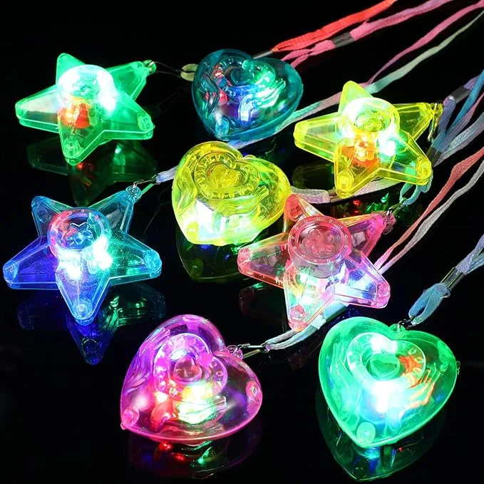 Colliers LED lumineux pour enfants, pendentifs en plastique avec étoiles et lumières LED, colliers décoratifs remplis de bonbons en plastique