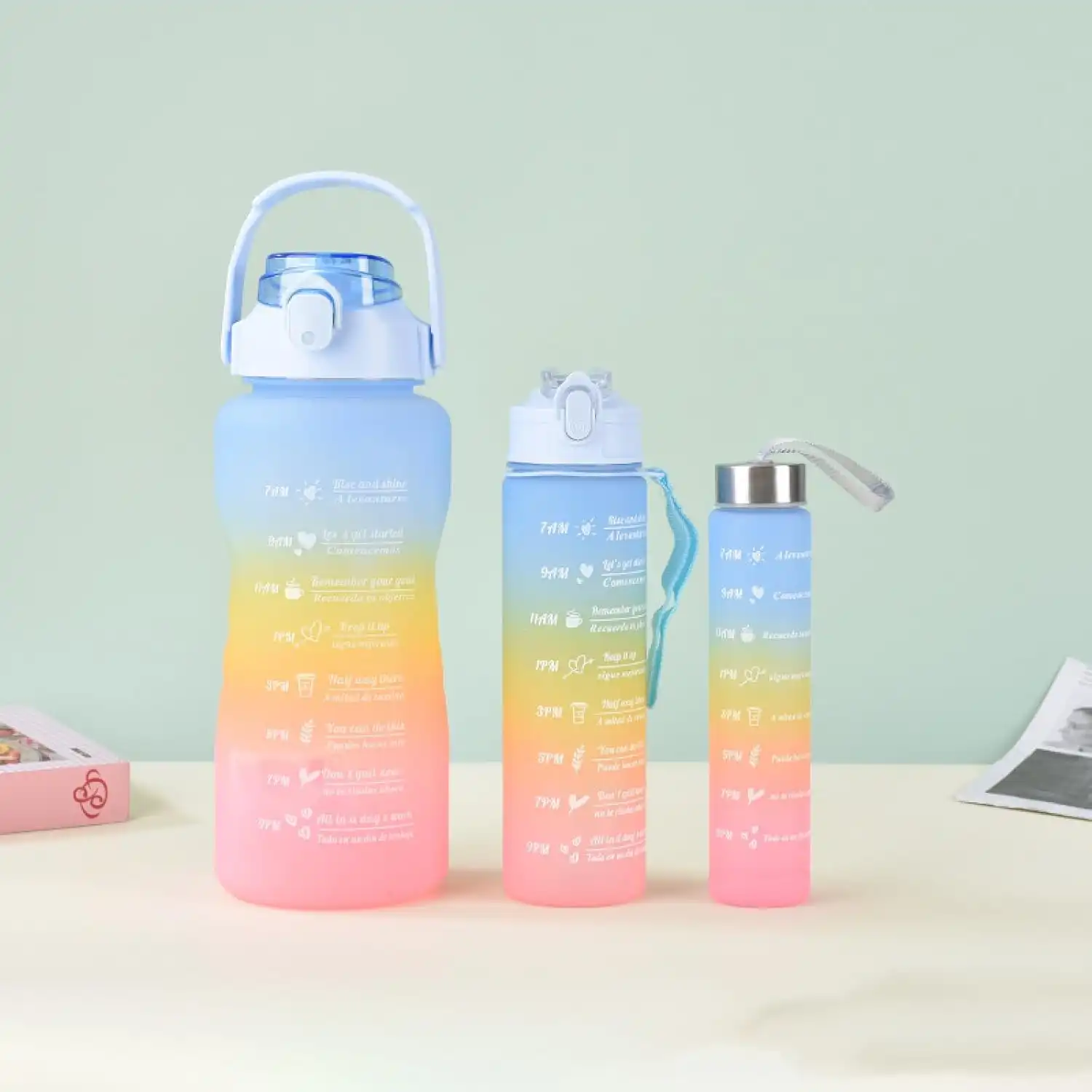Set de 3 Gourdes Dégradées – 2L, 900ml, 300ml – Bouteilles de Sport avec Paille – Grande Capacité – Pour Voyage, Fitness, Étudiants 6 - CHAPCHAP Africa - CHAPCHAP Africa