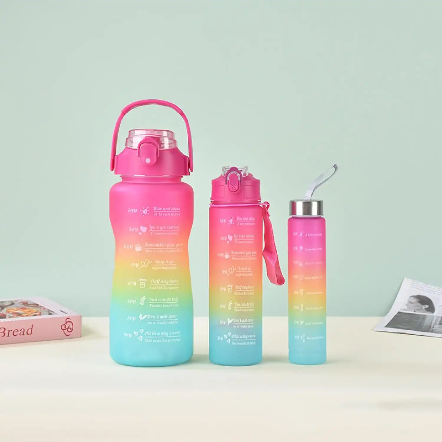 Set de 3 Gourdes Dégradées – 2L, 900ml, 300ml – Bouteilles de Sport avec Paille – Grande Capacité – Pour Voyage, Fitness, Étudiants 4 - CHAPCHAP Africa - CHAPCHAP Africa