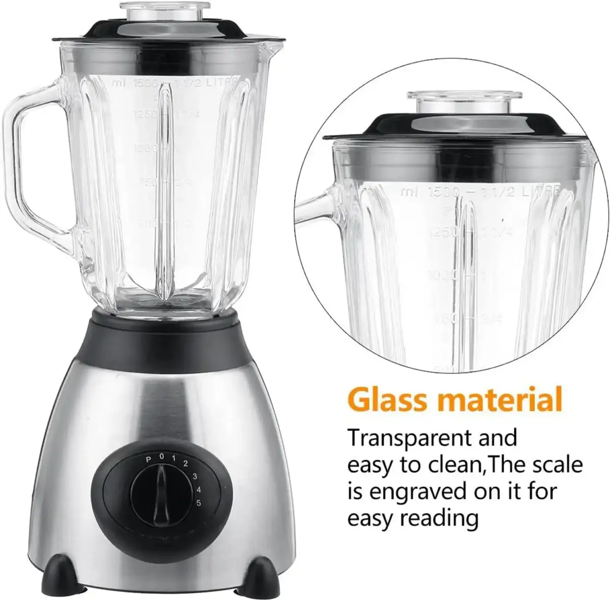 Blender 2 en 1 à Bocal en Verre - 850W | Mixeur 2-en-1 850W – 1,5L | Smoothie Maker & Presse-agrumes | Sans BPA – Image 5