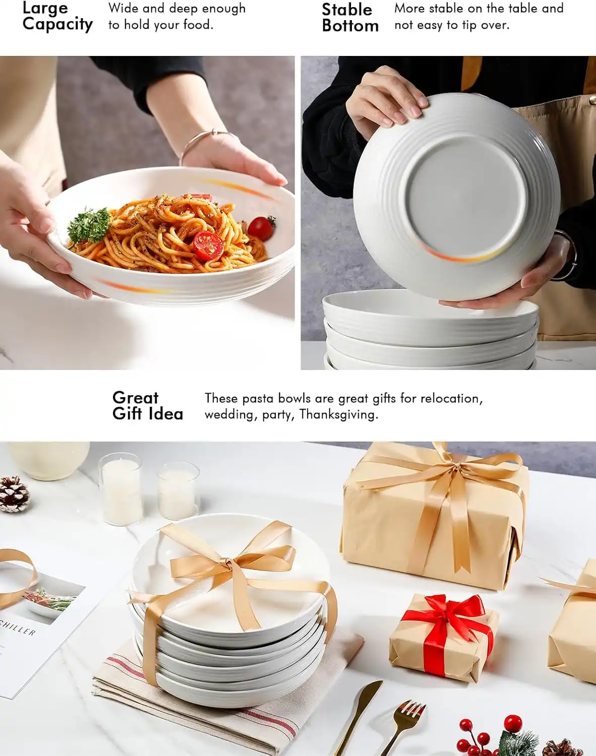 Plat de Service Circulaire Blanc - 27cm - Lot de 6 Bols à Pâtes en Céramique – 38 oz / 1,1 L | Assiettes Creuses Blanches 8,7" (22 cm) – Micro-ondes & Lave-vaisselle 5 - CHAPCHAP Africa - CHAPCHAP Africa