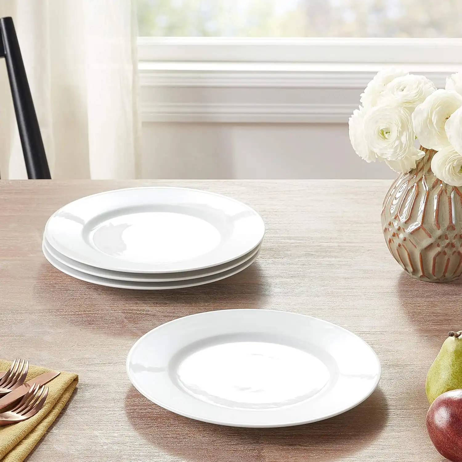 Assiette Chic en Porcelaine - Assiettes Blanches à Bord Large | Lot d’Assiettes à Dessert, Pain ou Accompagnement – Porcelaine Compatible Micro-ondes & Lave-vaisselle 5 - CHAPCHAP Africa - CHAPCHAP Africa
